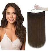 Easyouth Invisible Wire Hair Extensions Human Hair Fish Line Hair Extensions Real Human Hair Dark...
