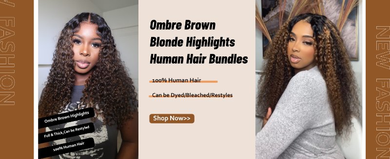 unice ombre brown with blonde highlights jerry curly human hair bundles with closure