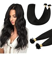 DOORES UTip Hair Extensions Human Hair, 16 Inch 50g/50s, Natural Black Remy Hair Extensions for W...