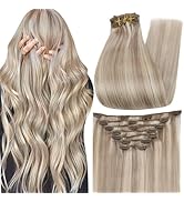 Full Shine Clip in Hair Extensions Human Hair Balayage Blonde Highlight Remy Brazi...