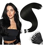 Moresoo Nano Hair Extensions Human Hair Jet Black Long Straight Nano Ring Hair Extensions Human H...