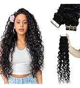 YoungSee Human Hair Tape in Extensions Natural Wave 12In Tape in Hair Extensions Real Human Hair ...