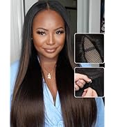 Nadula EasiContour Yaki Straight V Part Wig Human Hair with Drawstring No Leave Out Black to Ches...