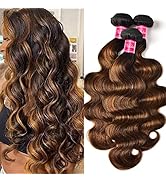 Nadula Hair 12A Brown Balayage Ombre Body Wave Human Hair Weave 3 Bundles, Brazilian Highlight Re...