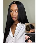 Nadula Bye Bye Knots Yaki Straight Glueless Wig Human Hair with Elastic Drawstring Pre Cut 7x5 In...