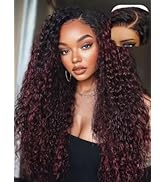 UNICE Pre Everything Water Wave 13X4 Pre Cut Lace Front Wigs Human Hair Ombre Burgundy Glueless F...