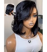 UNICE 12 inches Short Bob Wig human Hair with Blow Out Bangs 4X4 Lace Glueless Wigs Human Hair Pr...