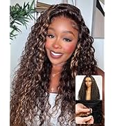 Nadula 13x4 HD Golden Brown Highlight Curly Water Wave Drawstring Wig Human Hair, Glueless Pre Ev...