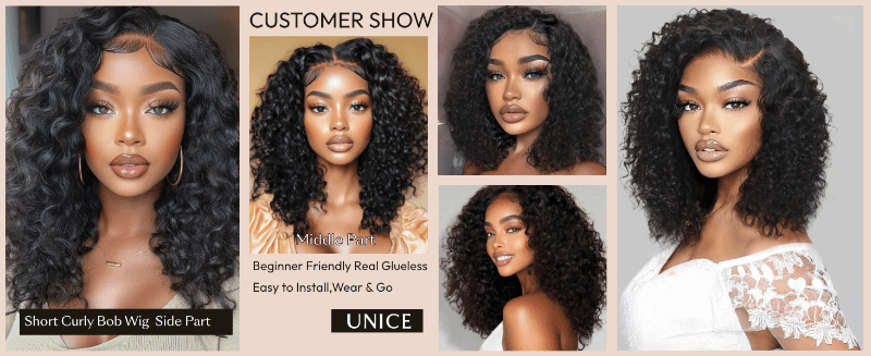 unice short curly bob wigs human hair glueless wigs human hair pre plucked pre cut wear go wigs