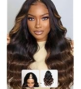 Nadula Highlight V Part Body Wave Wigs Human Hair No Leave Out Black to Chestnut Brown Ombre Upgr...