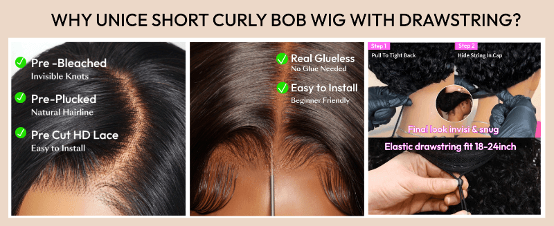 unice short curly bob wigs human hair glueless wigs human hair pre plucked pre cut wear go humanhair