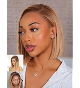 Nadula 13X4 HD Ombre Blonde Highlight Bob Straight Drawstring Wig Human Hair With Brown Roots - P...
