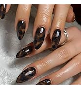 KQueenest Brown Press On Nails Almond Medium, Amber Leopard Print Nails Press ons, Marble Design ...
