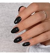 KQueenest Black Press On Nails Short Oval - Acrylic Press On Nails with Glue, Dark Almond Short F...