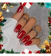 KQueenest Red Press On Nails Medium Long Square - Christmas Press On Nails with Glue, Coffin Fake...
