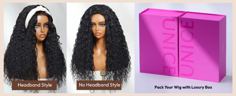 unice wigs water wave half wigs human hair drawstring wigs glueless wear go 3/4 half wigs beginners