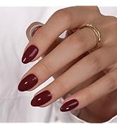 KQueenest Dark Red Press On Nails Short Oval - Acrylic Press On Nails with Glue, Almond Short Fak...