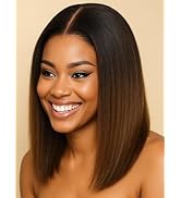 Nadula Ombre Brown Yaki Straight Bob Wig Human Hair - Glueless Pre Cut 7x5 HD Bye Bye Knots Lace ...