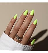KQueenest Neon Green Press On Nails Short - Acrylic Press On Nails Almond, Sheer Bright Lime Gree...