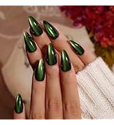 KQueenest Cat Eye Press On Nails Almond, 30 Pcs Glitter Black Neon Green Press On Nails Medium, D...