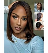 Nadula Chestnut Brown Ombre Yaki Straight Bob Drawstring Wig Human Hair No Slip Pre Cut Glueless ...