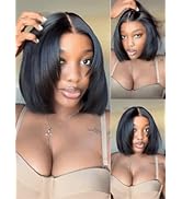 Nadula Yaki Straight Bob Drawstring Wig Human Hair with Face Framing Layers 180% Density, Glueles...