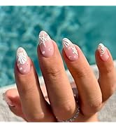 Beach Press on Nails Medium Almond,Summer Nails Press ons with 3D Starfish Shell Design - Reusabl...