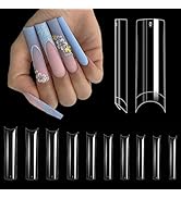 ASONRL 500Pcs Clear No C Curve Tapered Square Nail Tips, 10 Sizes Pre Shaped Extra Long XXL Press...