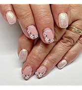 Flower Press on Nails Spring Fake Nails Short Square False Nails Press ons with Floral Designs Pi...
