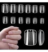 ASONRL 600Pcs Short Square Nail Tips, 12 Sizes Pre Shaped Press on Nails Tips Full Cover Clear Ge...