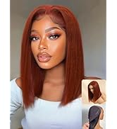 Nadula Reddish Brown No Slip Yaki Straight Bob Drawstring Wig Human Hair, Pre Cut Glueless 7x5 By...