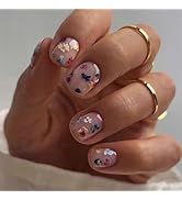 Flower Press on Nails Extra Short Square Fake Nails Nude False Nails Press ons with Colorful Flor...