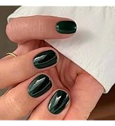 Dark Green Press on Nails Short Square Fake Nails Acrylic Nails Press ons Artificial False Nails ...