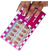 ASONRL 32 PCS Short Duck Press on Nails- Nude Brown French Tip Gel Nail Fake Nails, 15 Sizes Glue...