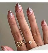 Brown Press on Nails Short Almond Fake Nails Ombre False Nails Press ons with Designs Acrylic Nai...