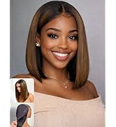 Nadula Chestnut Brown Ombre Yaki Straight Bob Drawstring Wig Human Hair No Slip Pre Cut Glueless ...