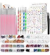 Nail Art Brushes Set, FANDAMEI Nail Design Kit, Nail Art Dotting Pens, Nail Stickers, Butterfly N...