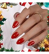 KQueenest Red Press On Nails Short Oval - Acrylic Press on Nails Short Almond, Sheer Light Red Fa...