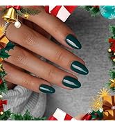 KQueenest Dark Green Press On Nails Short Oval - Acrylic Press On Nails with Glue, Almond Short F...