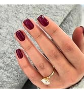 KQueenest Dark Purple Press On Nails Short - Acrylic Press On Nails With Glue, Plum Short Fake Na...