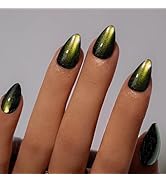 KQueenest Cat Eye Press On Nails Short Almond, Halloween Press On Nails with Glue, Sparkle Gold B...