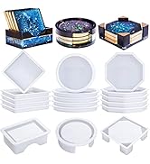 LET'S RESIN 18 Pcs Coaster Resin Molds Silicone, Coaster Molds with Round Square Octagon Shape Ho...