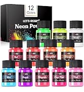 LET'S RESIN Neon Pigment Powder,12Colors Fluorescent Powder,10g/Bottle of Mica Powder for Epoxy R...