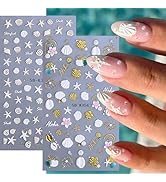 5D Embossed Beach Nail Stickers 2PCS Ocean Nail Decals White Gold Shell Starfish Conch Summer Nai...