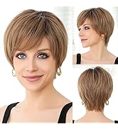 EMMOR HD Lace Front Wig, Pixie Cut Wig Human Hair Wigs with Bangs Natural Short Wig Layered Short...