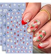 Flower Nail Art Stickers Decals, Butterfly Ladybug Daisy Strawberry Blueberry Nail Stickers Sprin...