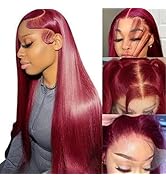 bunGiol 13x6 99j Burgundy Lace Front Wigs Human Hair Pre Plucked HD Straight Lace Front Wigs Huma...
