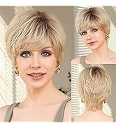 EMMOR HD Lace Front Wig, Pixie Cut Wig Human Hair Wigs with Bangs, Blonde Wig Natural Short Wig L...