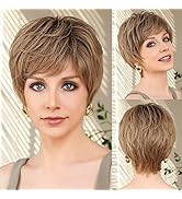 EMMOR HD Lace Front Wig, Pixie Cut Wig Human Hair Wigs with Bangs Natural Short Wig Layered Wavy ...