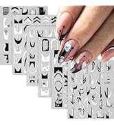 6PCS French Tip Nail Art Stickers Black White French Line Nail Decals Lace Irregular Pattern Nail...